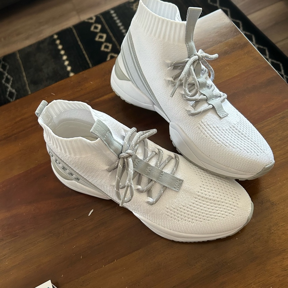 White Guess Sock style sneakers. Never worn, no tags.
